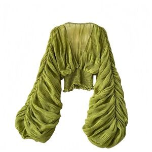 NWOT Elegant Olive Green Ruched Women's Top